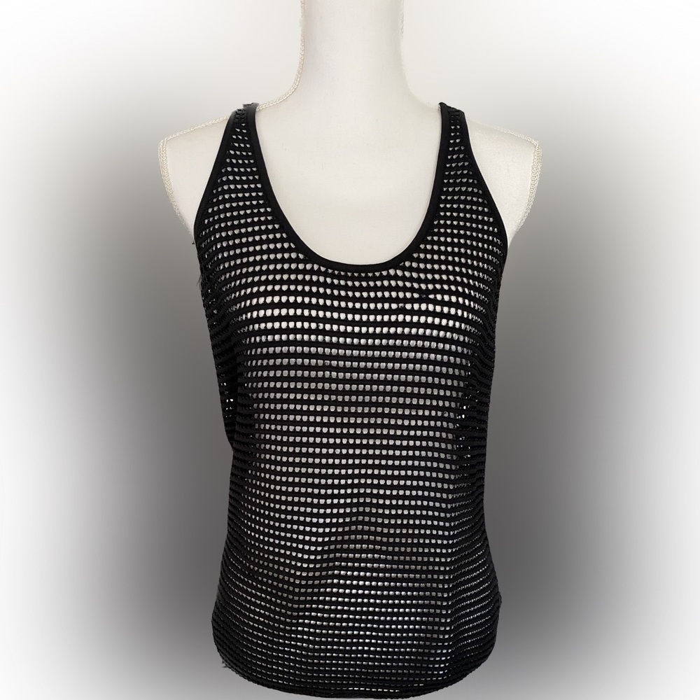 Torn by Ronny Kobo Black Mesh Tank Top Size M
